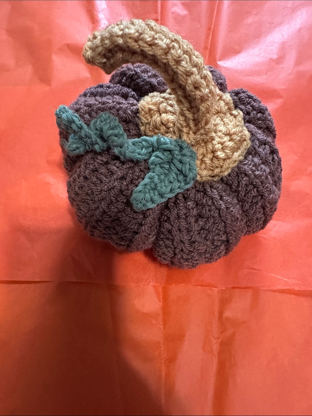 Handmade Crochet Pumpkin  in Brown, yellow & Green